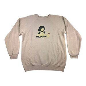 Vintage Cat Sweatshirt Women's Large Brown‎ 80s Hanes Hand Painted Crewneck